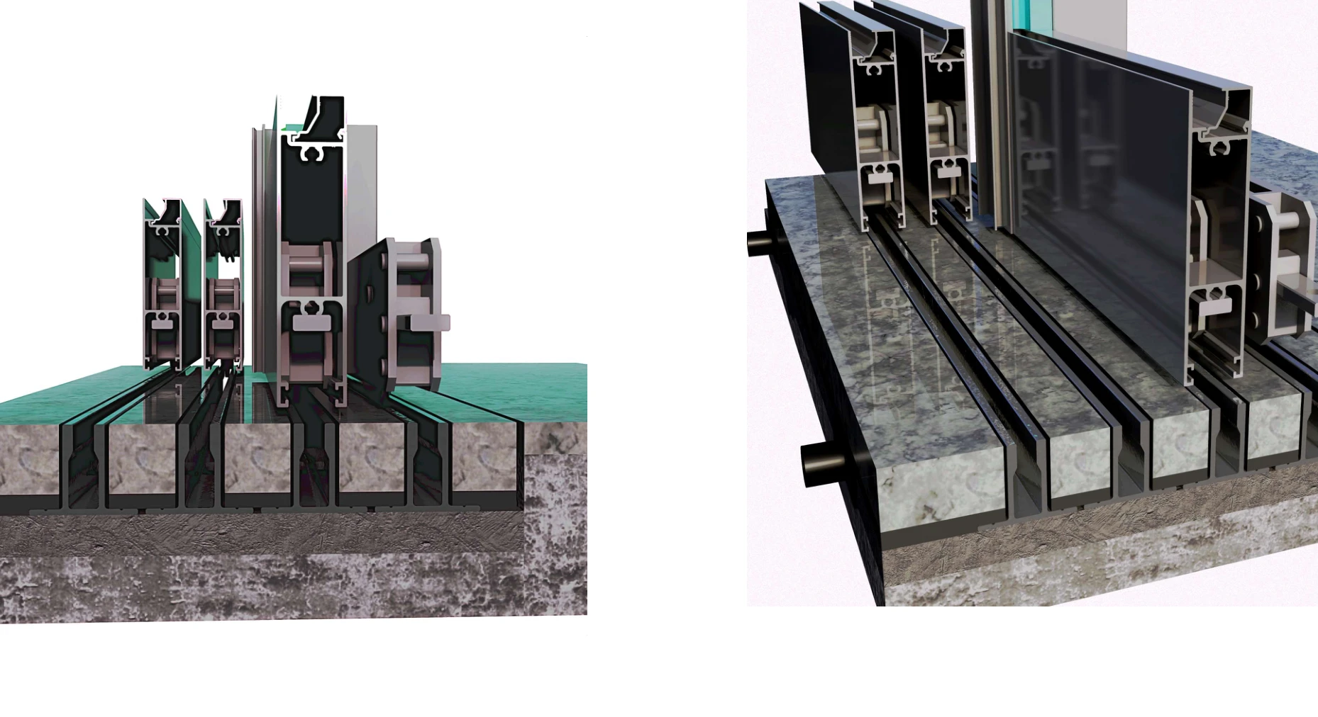 Perspectivas originais da esquadria sobre trilhos embutidos